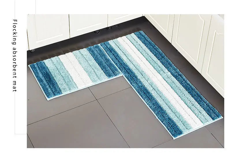 Striped Bathroom Mats Thickened Long Hair Floor Carpet Toilet Door Absorbent Bathroom Tub Mat Kitchen Rug Non-slip Foot Pad