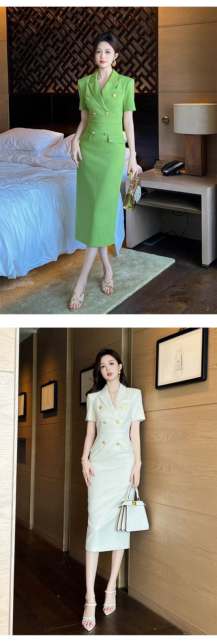 Fashion Elegant Business Dresses Women Clothes Sweet OL Professional Double Breasted Midi Robe Meeting Work Style Party Vestidos - AIAZ