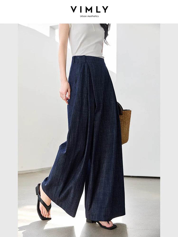 VIMLY Women's Washed Jeans Baggy Skirt Pants Ladies 2025 Spring Summer Casual High Waist Vintage Denim Pants Woman Clothes M9809 - AIAZ