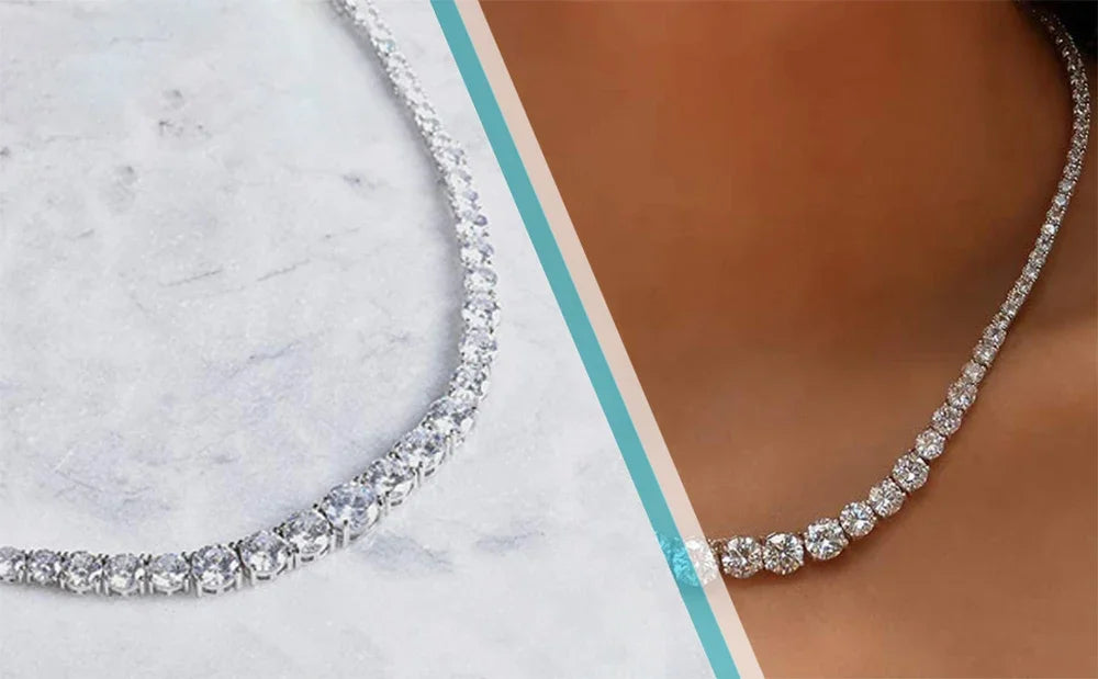 Gradient Full Moissanite Diamond Tennis Necklace for Women 925 Sterling Silver Plated 18K White Gold Neck Chain Jewely with GRA