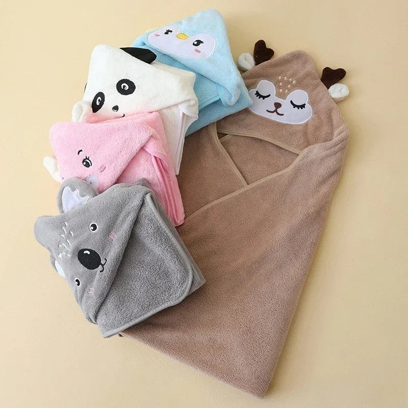 Hooded Coral Velvet Baby Bath Towel Cartoon Baby Elephant Wrap Blanket Super Absorbent Warm Bathrobe Newborn Baby Bath Towel