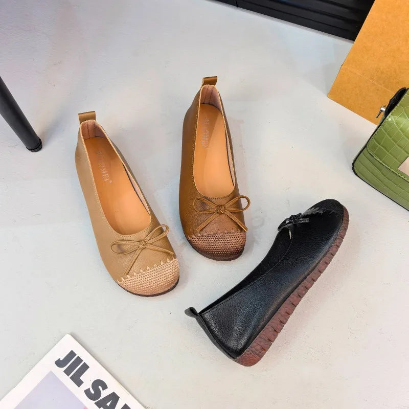 New 2025 French Flat Single Shoes Bow Mom Shoes