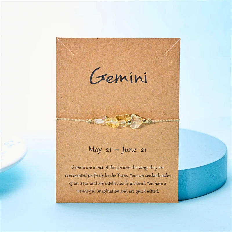 12 Zodiac Signs Woven Card Paper Bracelet for Women Men Minimalist Natural Stone Handmade  Braided Bracelet Friendship Jewelry