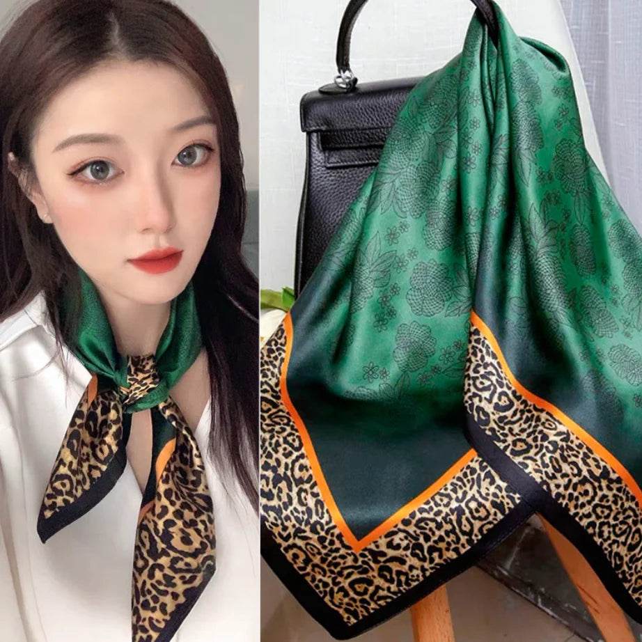 Women Fashion Versatile New Silk Scarves 70x70cm Square Scarf Korean Version Neck Protection Spring and Autumn Vintage Scarf - AIAZ