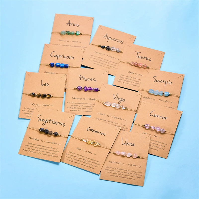 12 Zodiac Signs Woven Card Paper Bracelet for Women Men Minimalist Natural Stone Handmade  Braided Bracelet Friendship Jewelry