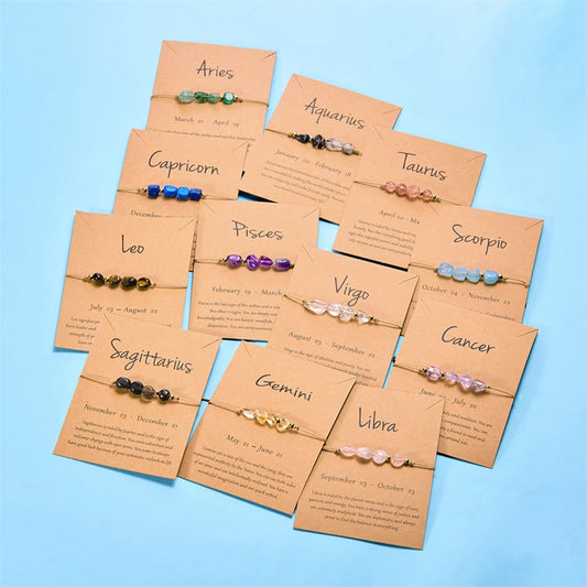 12 Zodiac Signs Woven Card Paper Bracelet for Women Men Minimalist Natural Stone Handmade  Braided Bracelet Friendship Jewelry