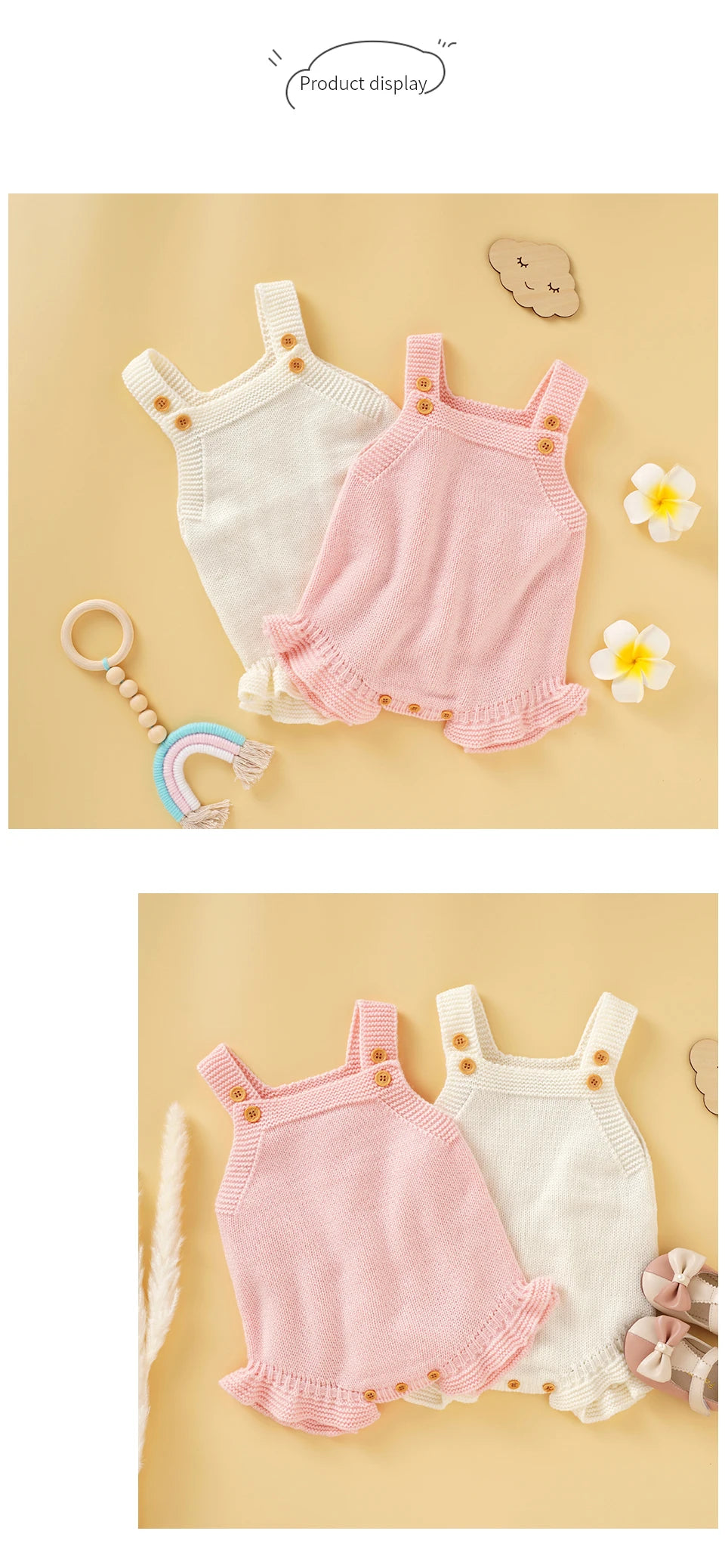 Knitted Acrylic Spaghetti Straps Sleeveless Baby Girls Summer Rompers Portable Infant Jumpsuit Toddler Bodysuit For 0-18 Months