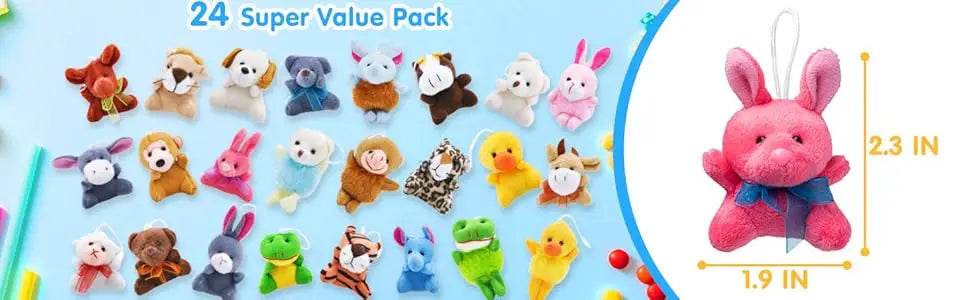 24 Pcs Mini Animal Plush Toys 3” Stuffed Animal Bulk for Kids Birthday Party Favors Presents Pinata Fillers Goodie Bag Fillers - AIAZ