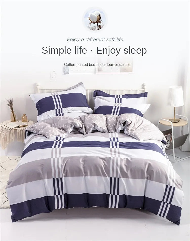 3PC 100% Cotton Duvet Cover Set Striped Printing 1PC Duvet Cover 2PC Pillowcase Cotton Soft Skin Friendly Bedding
