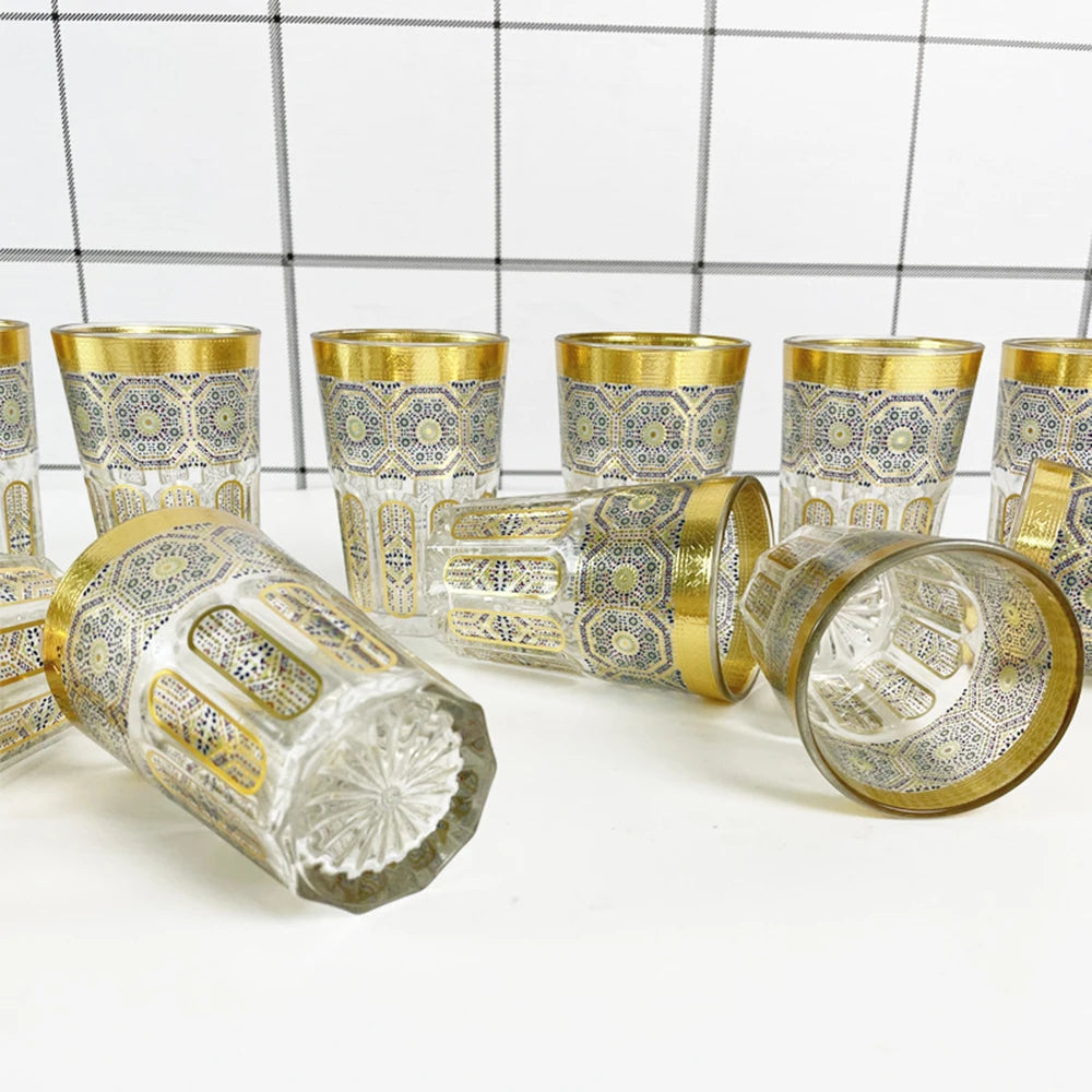 Middle East gold stamping glass teacup, Restaurant coffee cup, Home Decor Table Serving, Moroccan Glass Tea Cup, 12-piece/set