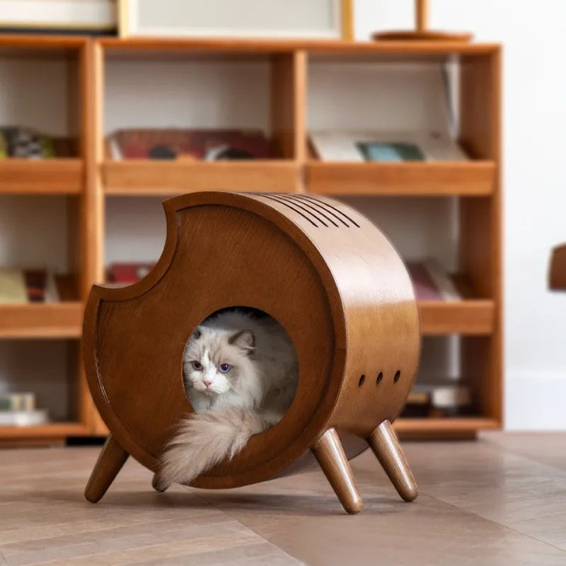 Dog Cat House Semi-enclosed Winter Shelter Indoor Pets Wooden Circle Breathable Cat Bed Home Decoration Pet Products Accessories