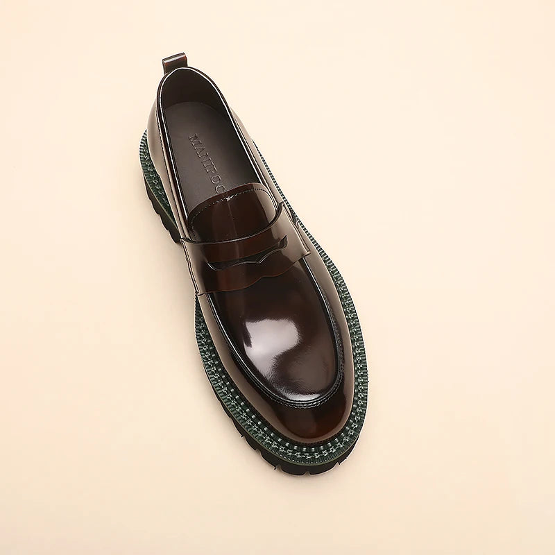 Spring and Autumn New Men's Business Casual Shoes, Genuine Leather Thick Soled Round Toe Loafers