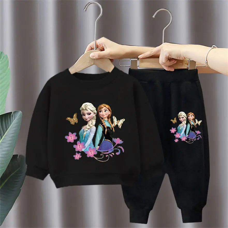 Autumn New Elsa Princess Sweatshirt and Sweatpant 2pcs Set for Children Clothing Sets Girls Pullover Two Piece Suit Tracksuit