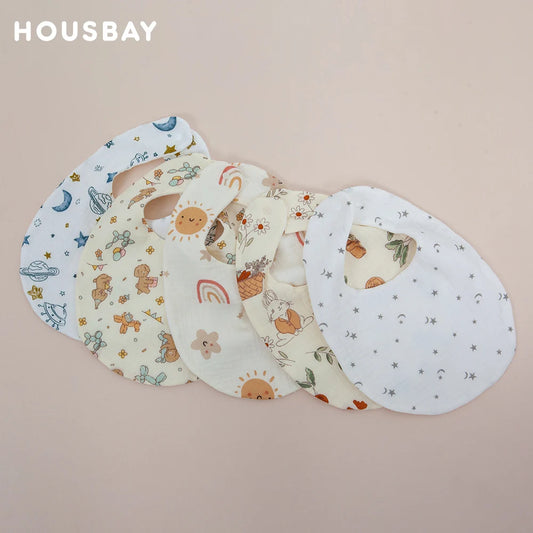 2Pcs/Set Baby Bibs Reusable Saliva Towel Good Absorption Soft 100% Cotton Gauze Cartoon Print Adjustable Baby Feeding Bibs