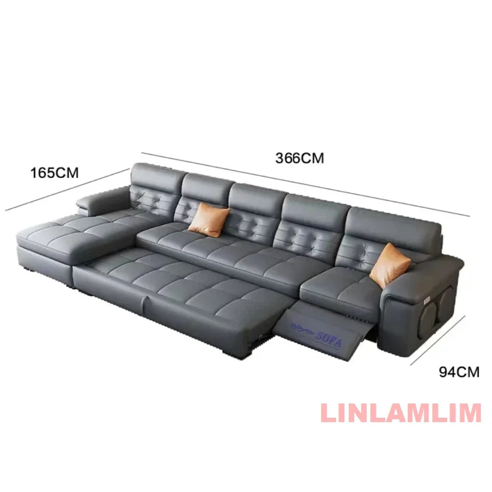 MINGDIBAO Sectional Sofa Bed with Storage, Genuine Leather Reclining Couch, Space-Saving Convertible Sleeper Sofa in Living Room