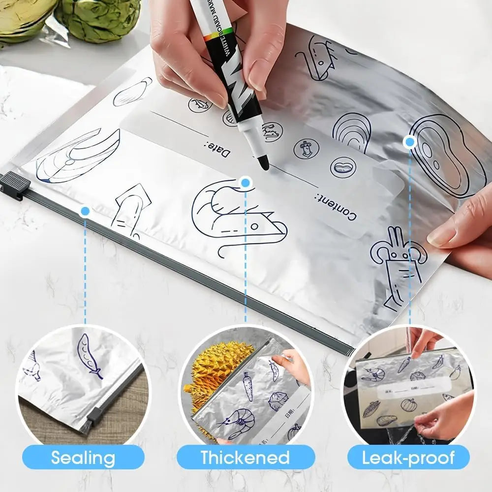 Food Cover Zipper Bag Reusable Freezing Plastic Wrap Bags Aluminum Foil Transparent Refrigerator Storage Fresh Bags Organizer