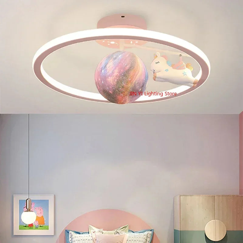 Cartoon Unicorn Bedroom Light Creative Astronaut Pendant Light  Simple Children's Room Light Eye Protection Stepless Dimming