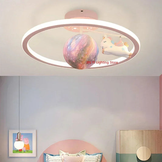 Cartoon Unicorn Bedroom Light Creative Astronaut Pendant Light  Simple Children's Room Light Eye Protection Stepless Dimming