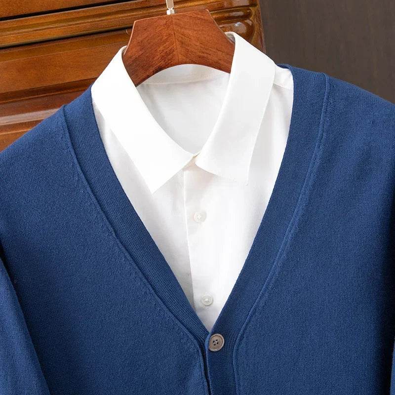 BROWON Brand Mens Sweater Cardigan Business Casual Classic V-neck Solid Color Cardigan Men Sweater Korean Fashion Mens Clothes - AIAZ