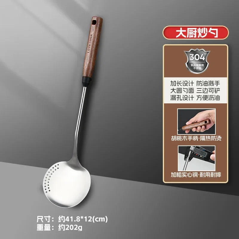 304 Stainless Steel Kitchenware Household Anti-scald Walnut Handle Cooking Spatula Set