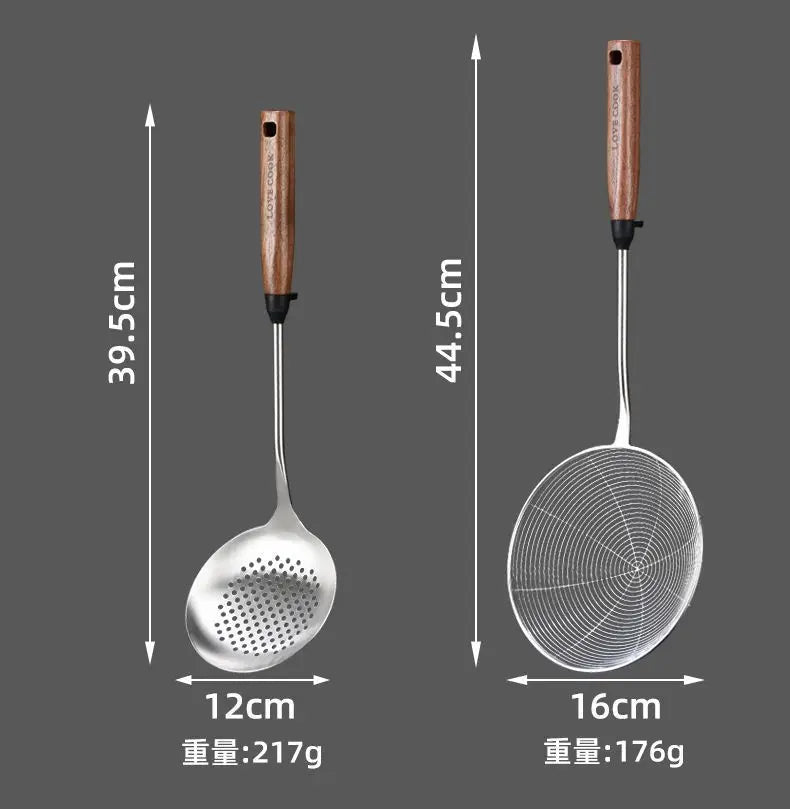 304 Stainless Steel Kitchenware Household Anti-scald Walnut Handle Cooking Spatula Set
