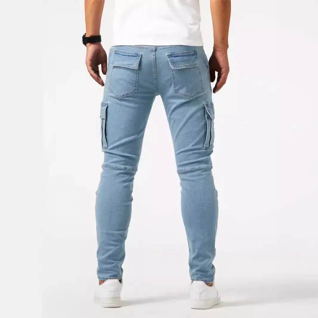 New Jeans Men's Side Pocket Skinny Jeans Slim Solid Color High Waist Denim Pencil Pants Summer - AIAZ