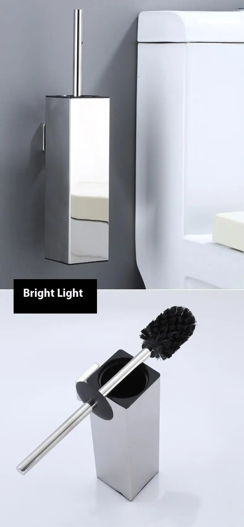 Square toilet brush, 304 stainless steel floor-mounted toilet brush, bathroom toilet punch odor-proof long tube wall-mounted