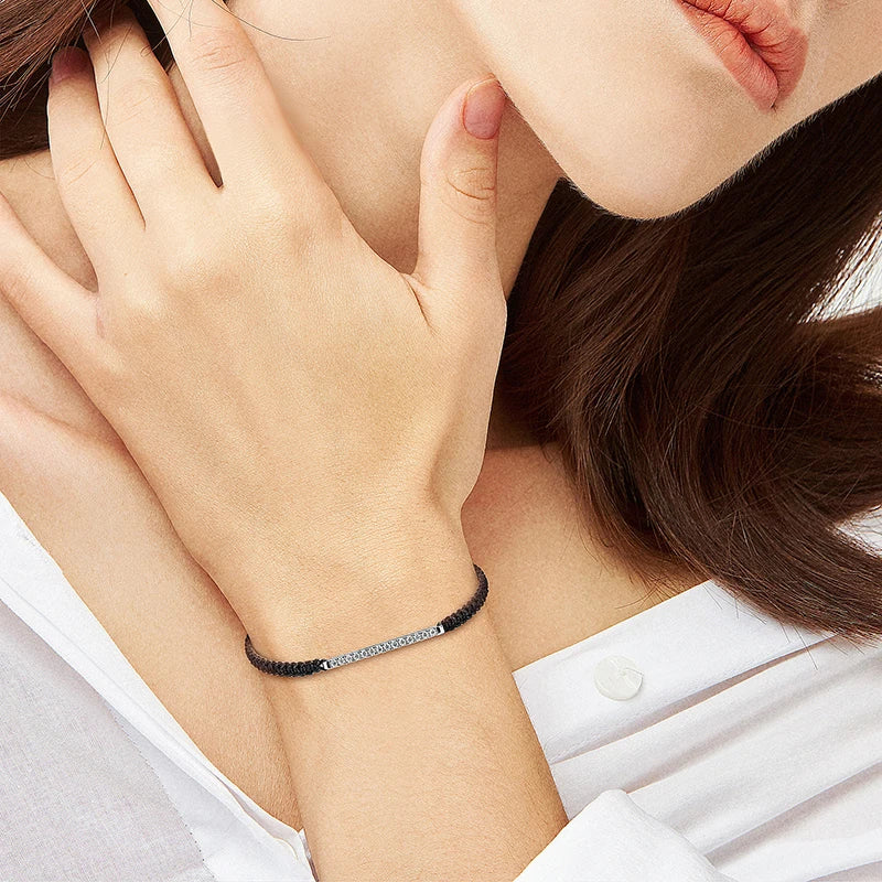 Smyoue 2/3mm Braided-rope Full Moissanite Bracelets for Women Men Adjustable Jewelry 100% 925 Sterling Silver Plated 18k Chain