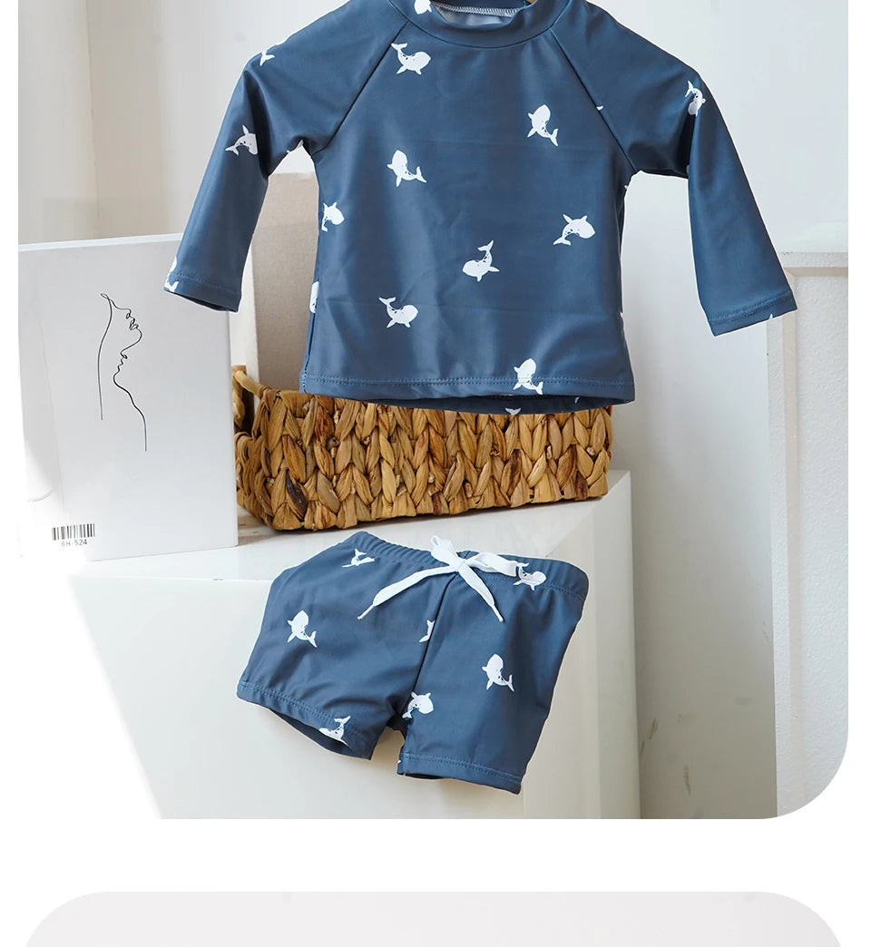 Kangobaby #My Soft Life# 2pcs Set Boys Swimsuits Cool Print Summer Baby Swimwear Beach Surfing