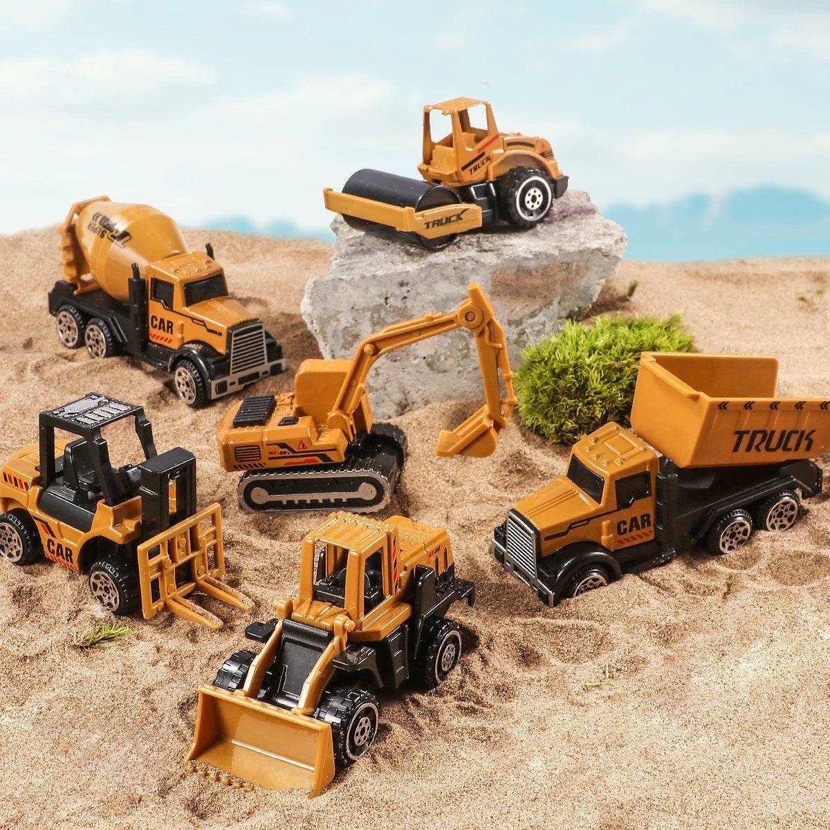 6pcs/set Toys for Boys Alloy Engineering Truck Toy Car Excavator Bulldozer Roller Miniature Model Diecast Kid Birthday Gift - AIAZ