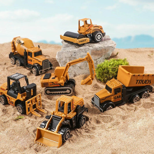 6pcs/set Toys for Boys Alloy Engineering Truck Toy Car Excavator Bulldozer Roller Miniature Model Diecast Kid Birthday Gift - AIAZ