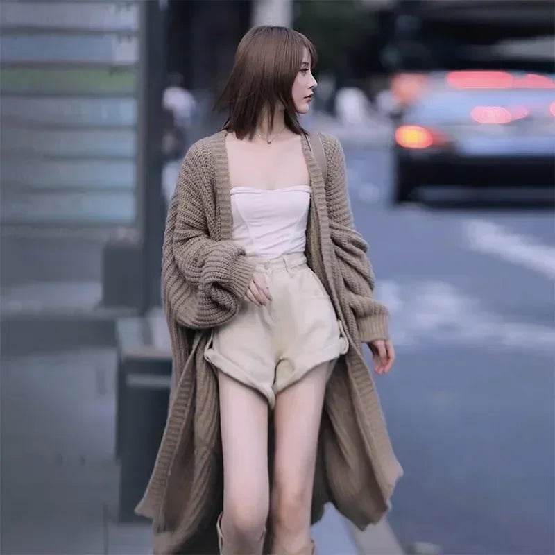 Women Long Cardigan Spring Knitted Loose V-neck Autumn Winter Elegant Sweet Outerwear Ladies Sweater Coat Soft Jacket Y2K 2025 - AIAZ
