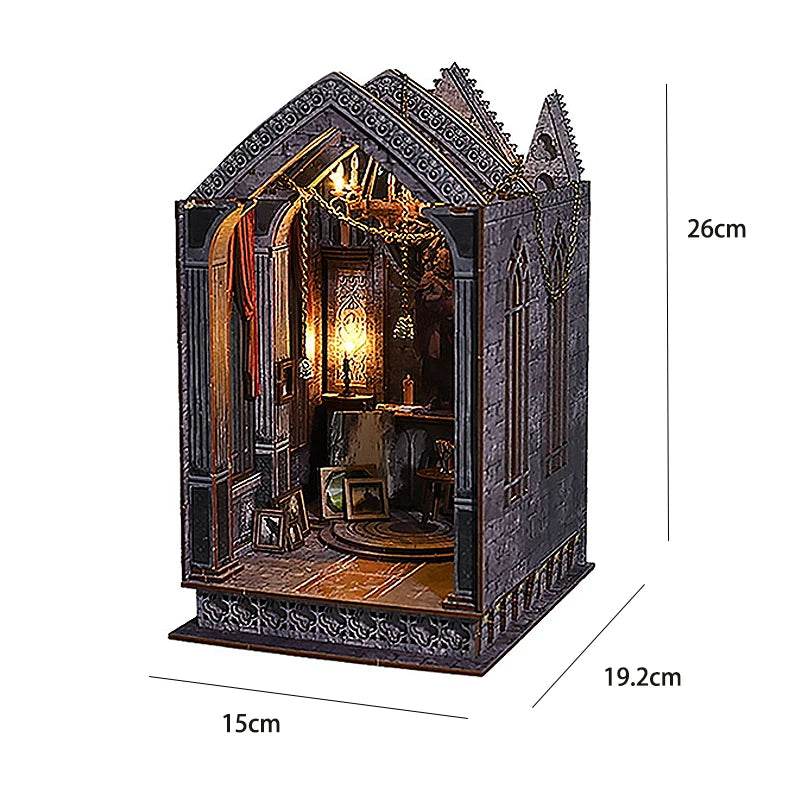 DIY Book Nook Kit Miniature Doll House With LED Light 3D Puzzle Model Building Wooden Bookshelf Bookend Toy Adults Birthday Gift - AIAZ