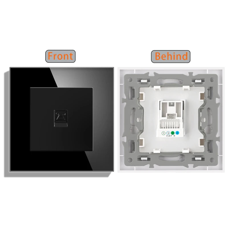 Cat6 rj45 wall socket network socket with TV wall data double socket telephone crystal glass panel rj45 network socket computer