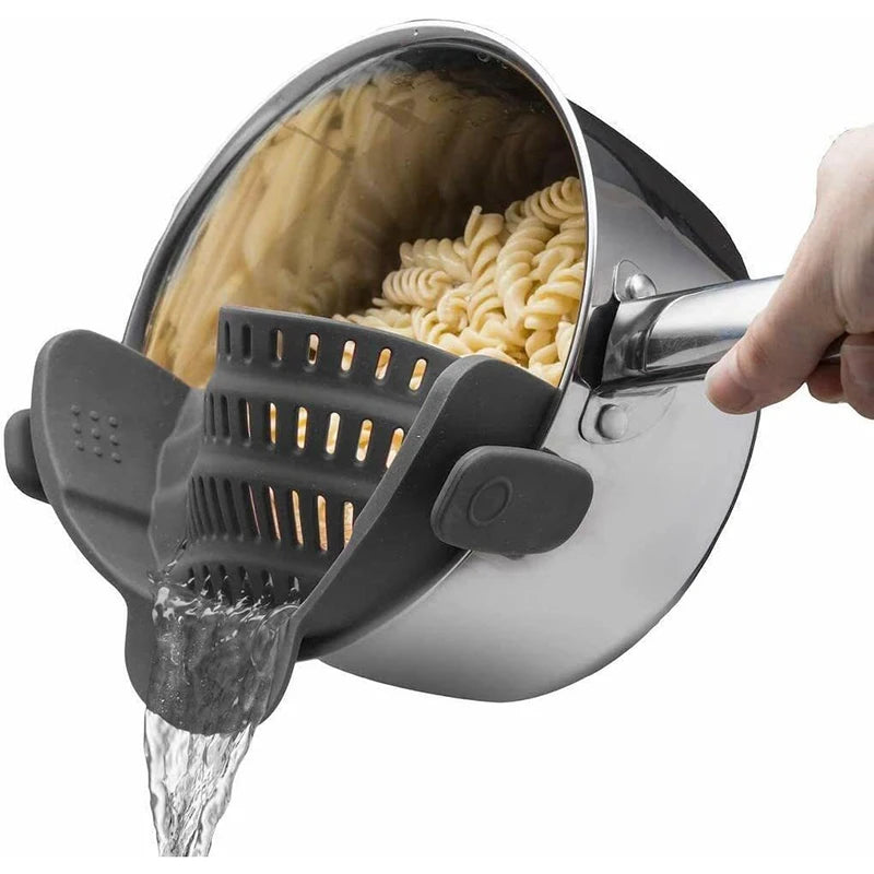 Adjustable Silicone Clip-On Kitchen Strainer for Pots Pans and Bowls Handheld Pasta Strainer Rice Strainer Kitchen Tools