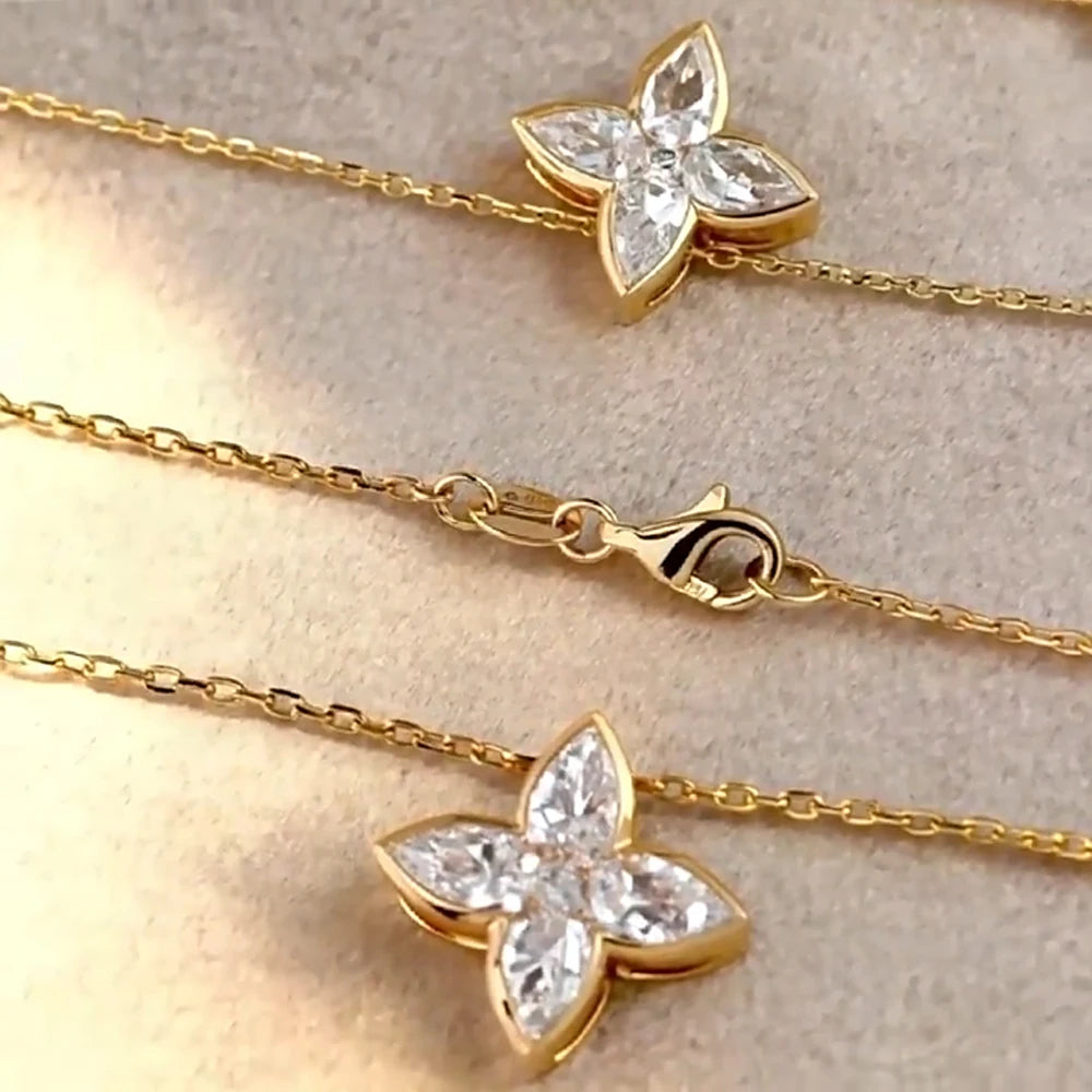 MUXIFC Full Moissanite Pendant Necklaces Fashion Flower Pear/Round Cut Diamond Neck Chain S925 Silver Wedding GRA Jewelry Gifts
