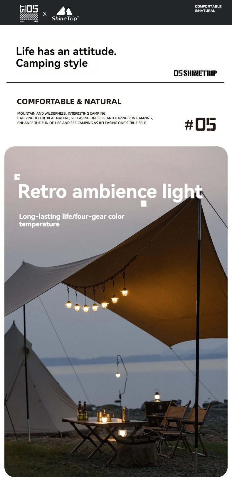 Shine Trip Outdoor Retro Smalldroplight, Campsite Lamp, Atmosphere Lamp, USB Charging Tent Light, LED Camping Hangling Lamp