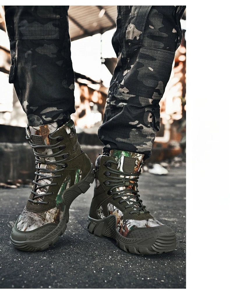 Outdoor Hiking Shoes Men Casual Combat Boots Men Breathable Wear-resistant Anti-slip Flat Comfortable High-top Boots Men