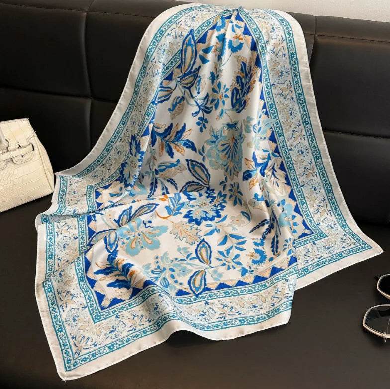 Women Fashion Versatile New Silk Scarves 70x70cm Square Scarf Korean Version Neck Protection Spring and Autumn Vintage Scarf - AIAZ