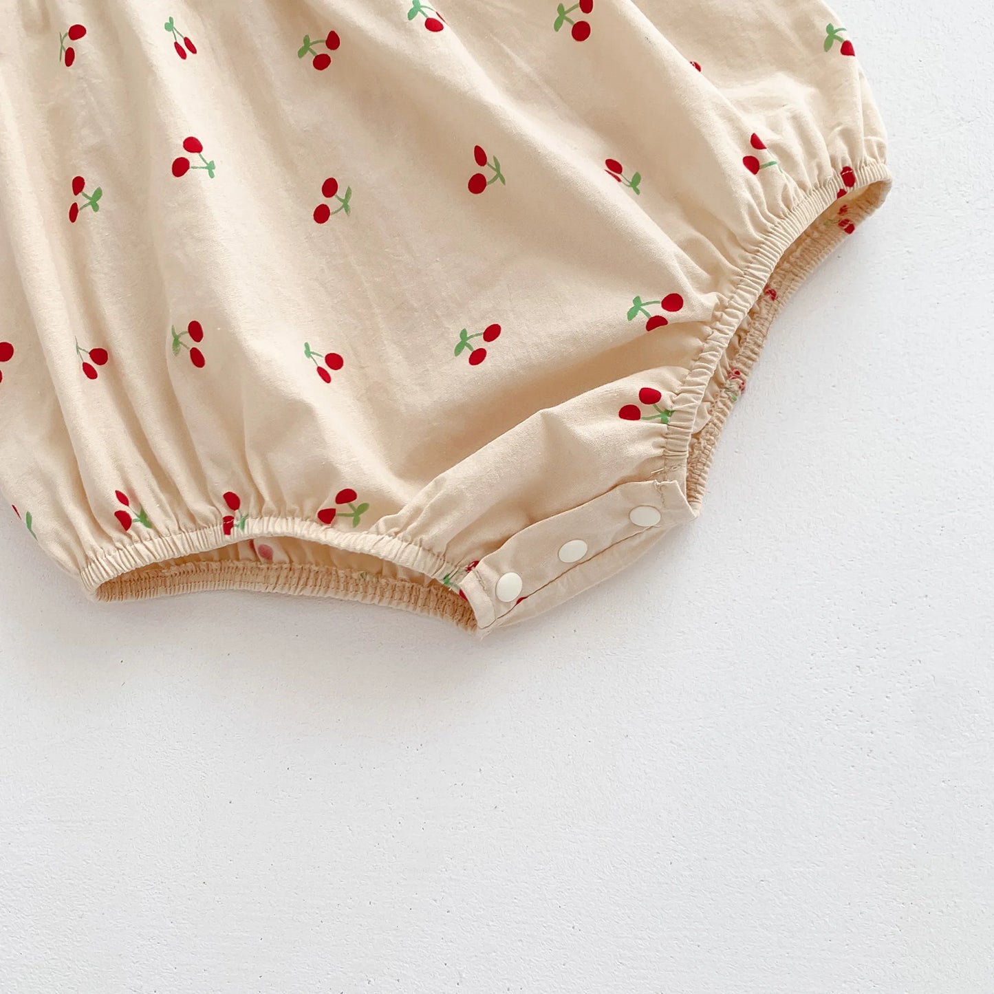 2025 Summer Girls Bodysuits Full Of Cherry Print Toddler One Piece Sweet Flying Sleeve Girls Clothes