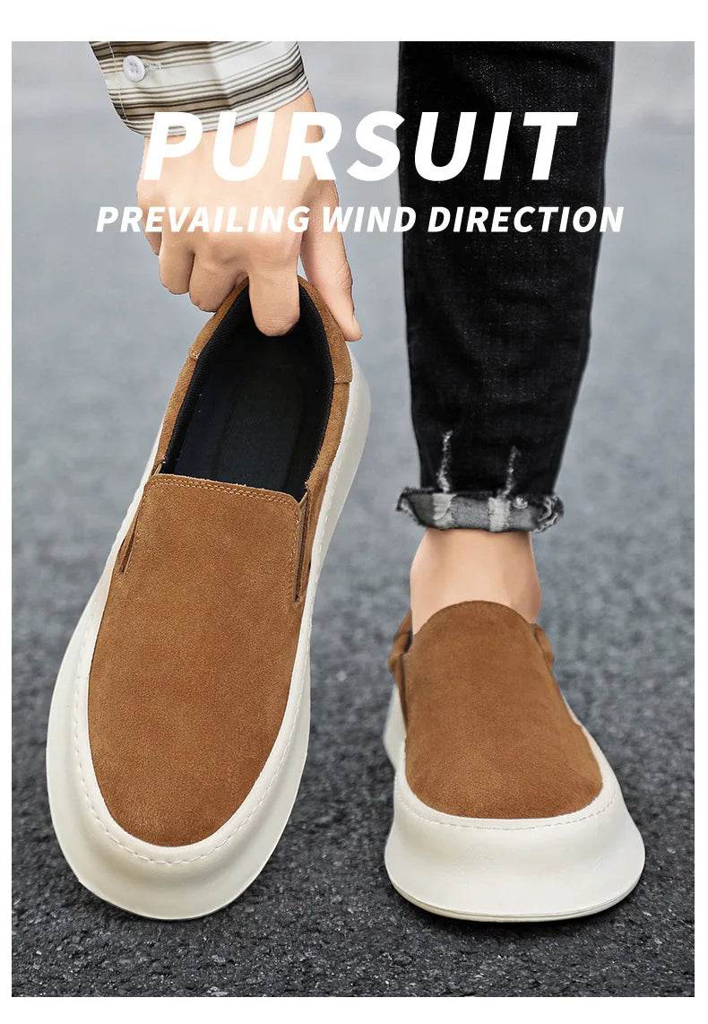 Men's shoes summer 2024 new low-top all-match nubuck leather sneakers lightweight slip-on slip-on shoes fashionable casual shoes - AIAZ