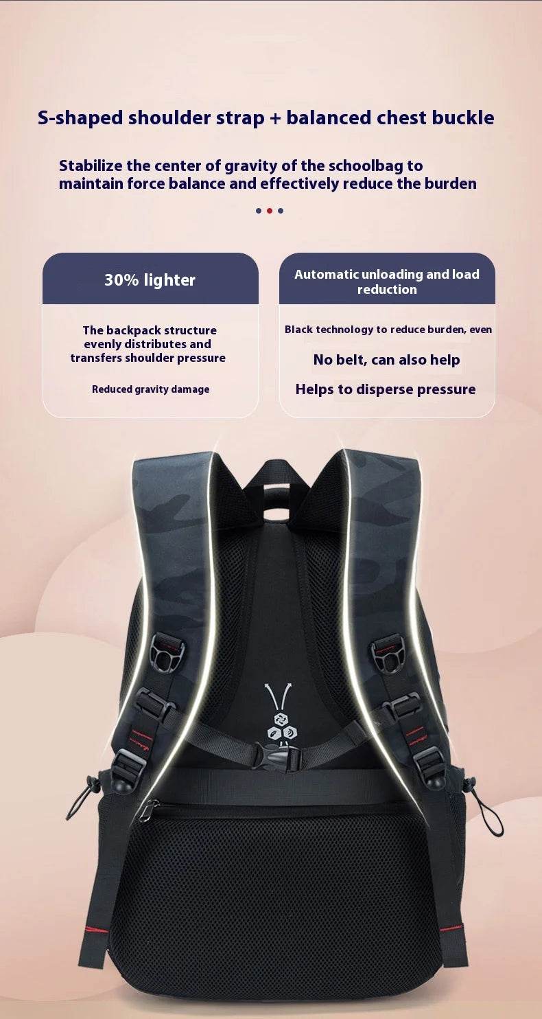 Backpack Primary School Middle School Students High School Bags Large Capacity Ultra-light Load Reduction Outdoor Travel Busines - AIAZ