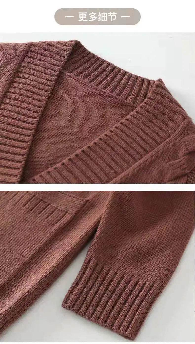 Knitted cardigan women's mid length westernized top autumn and winter new Korean version loose sweater age reducing jacket women - AIAZ