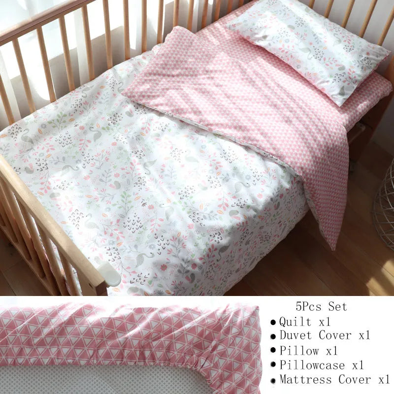 Baby Bedding Set Soft Cotton Baby Cot Kit Crib Bedding Set Quilt Duvet Cover Pillow Pilowcase Sheet Bumpers Baby Room Decoration