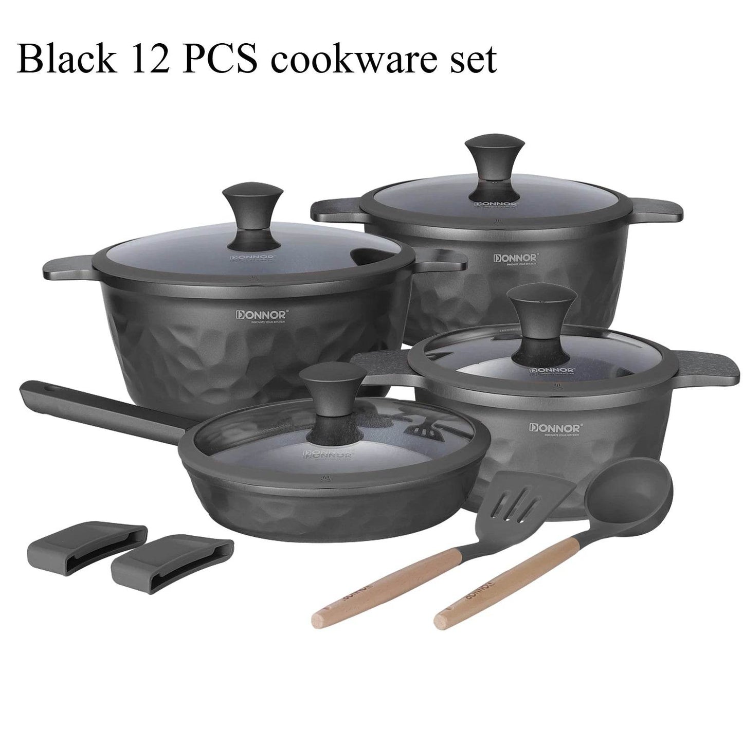 DONNOR Kitchen Cooking Set 12 Pcs Pots and Pans Set Non-toxic Healthy Pots and Pans Set Non Stick Saucepans Steamer Set - AIAZ