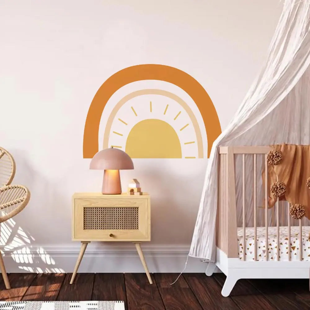 Half Sun Wallpaper Decal Sunshine Vinyl Wall Stickers Boho Nursery Baby Room Wall Stickers Self-Adhesive Bedroom Home Decor