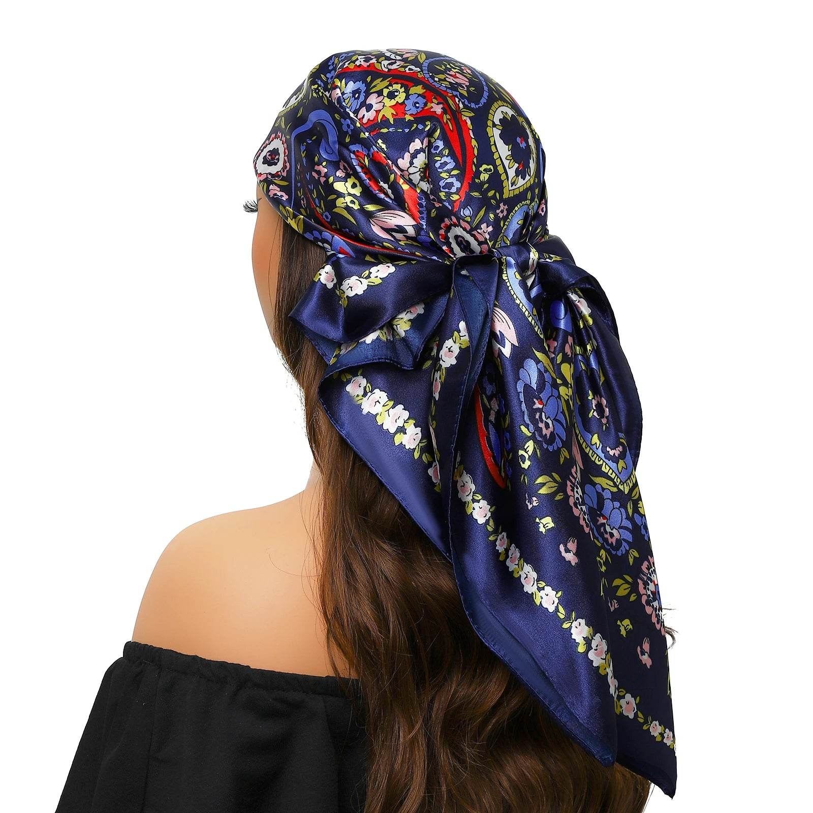 Head Scarf Women Luxury Brand Square 90*90cm Silk Foulard Satin Bandana Cheveux Soft Neckerchief Hijab Hair Scarves For Ladies - AIAZ