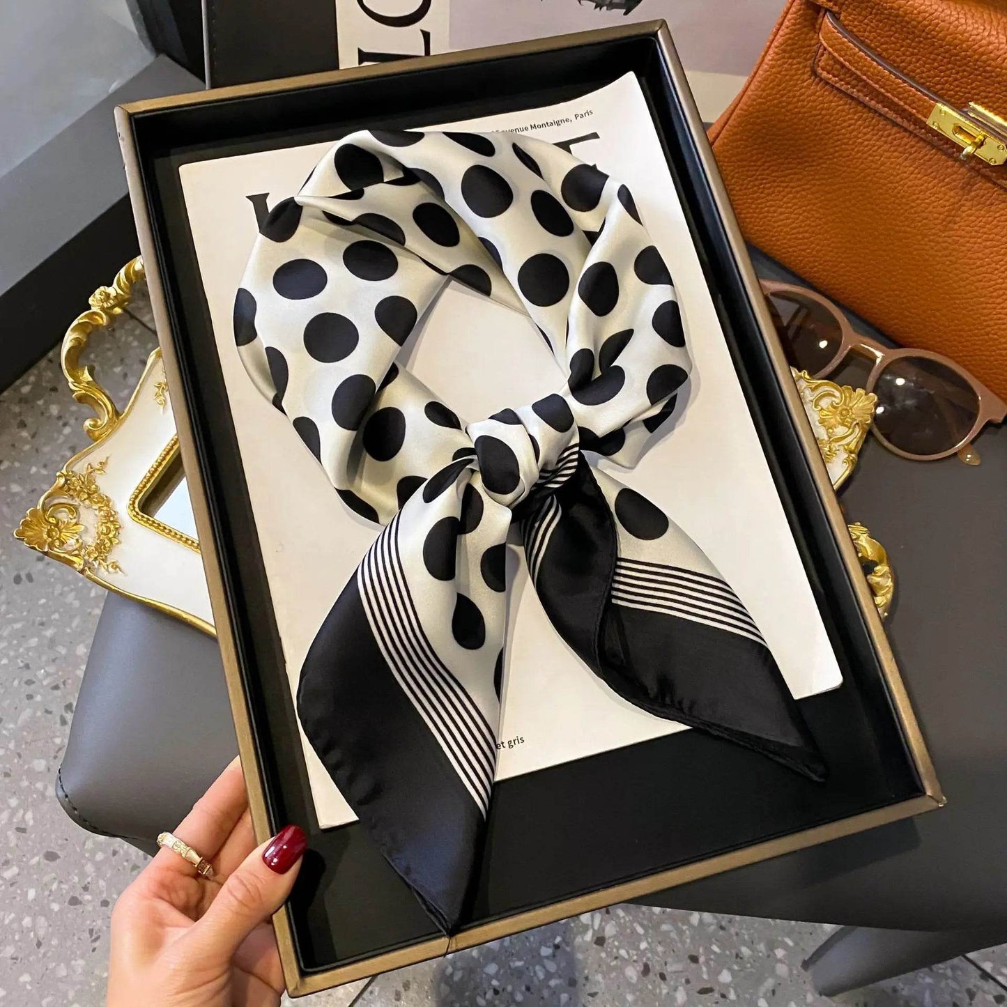 Luxury Chain Print Small Square Scarf Simulated Silk Thin Neck Scarf Fashion Sunscreen Headscarf For Women 70x70cm - AIAZ