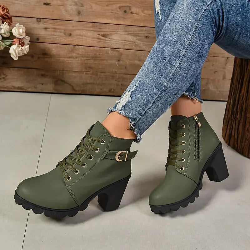 Women Boots Autumn Winter High Quality Boots Lace-up High Heels Shoes for Women Outdoor Fashion Anti-slip Boots Botas De Mujer