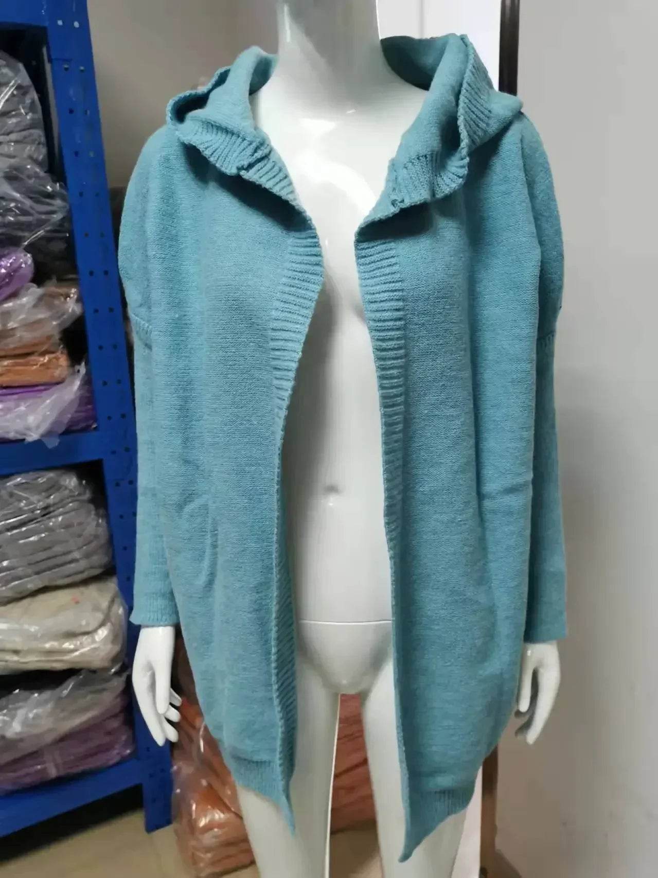 Women's Long Hooded Knitted Cardigan Sweater Warm Winter Overcoat Loose Fit Ladies Jumper Coat Knitwear Comfortable Knit - AIAZ